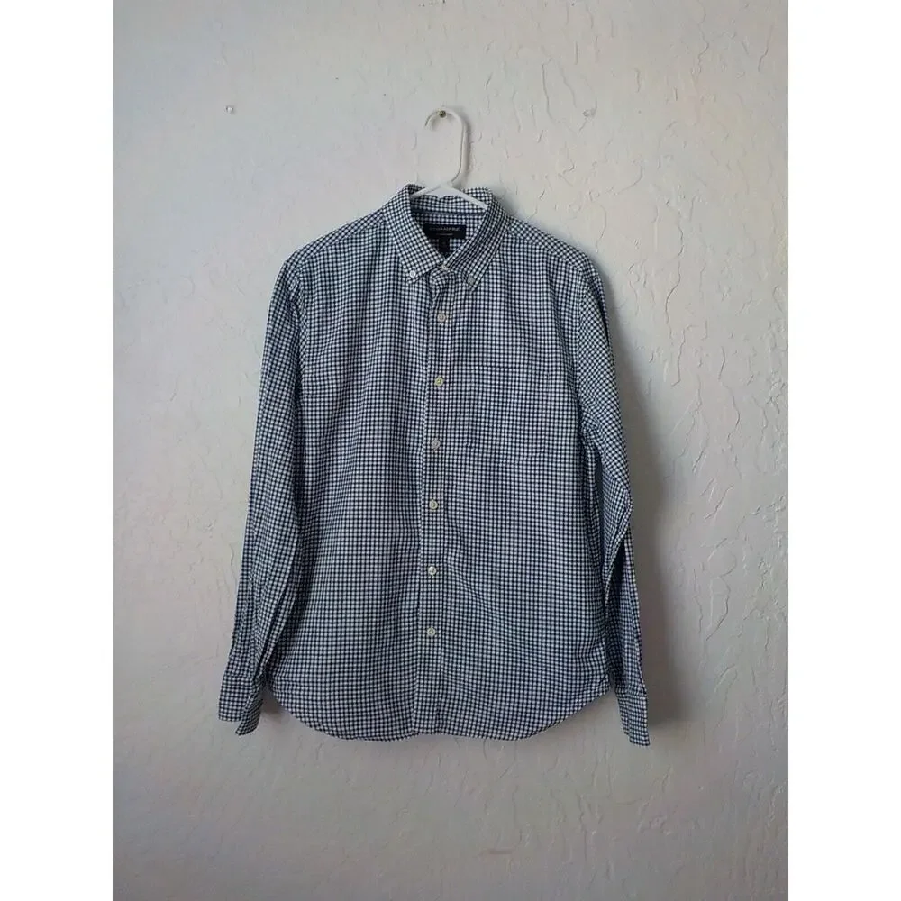 Banana Republic Untucked Blue Plaid Shirt Men Size Medium Button Up Long Sleeve